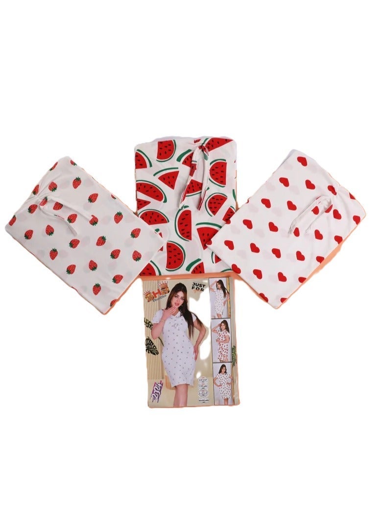 Elegant Strawberry Print Girls Dress, Soft Short Sleeve Casual Home Wear Dress, Lightweight Breathable Nightdress, Comfortable Daily Lounge Dress, Stylish Printed Sleepwear for Girls - Image 2