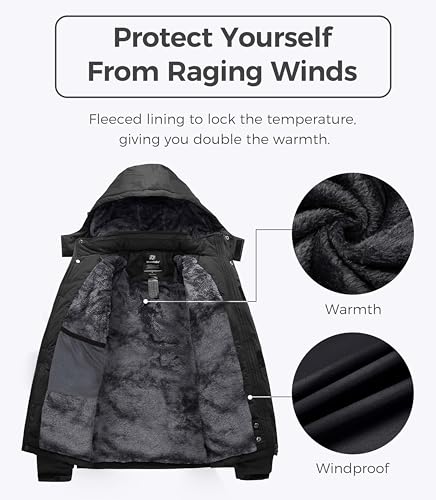 Wantdo Men's Waterproof Mountain Jacket Fleece Windproof Ski Jacket US 2XL Black 2XL - Image 3