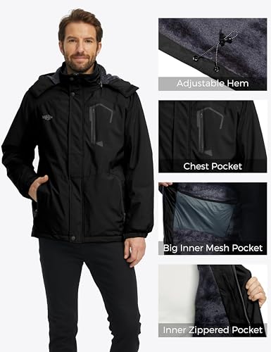 Wantdo Men's Waterproof Mountain Jacket Fleece Windproof Ski Jacket US 2XL Black 2XL - Image 5