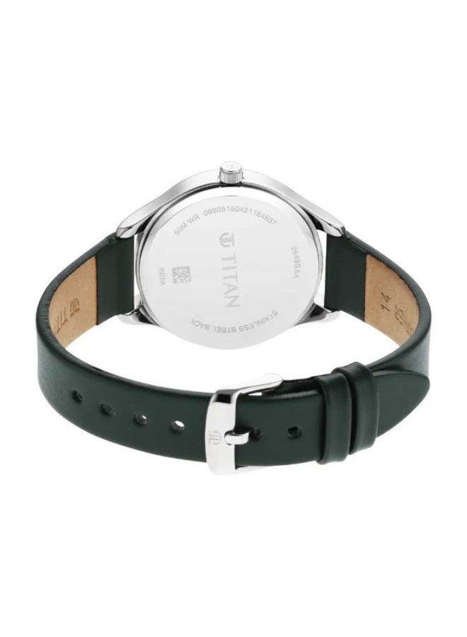 TITAN Workwear Silver Dial Green Leather Strap Watch - Image 5
