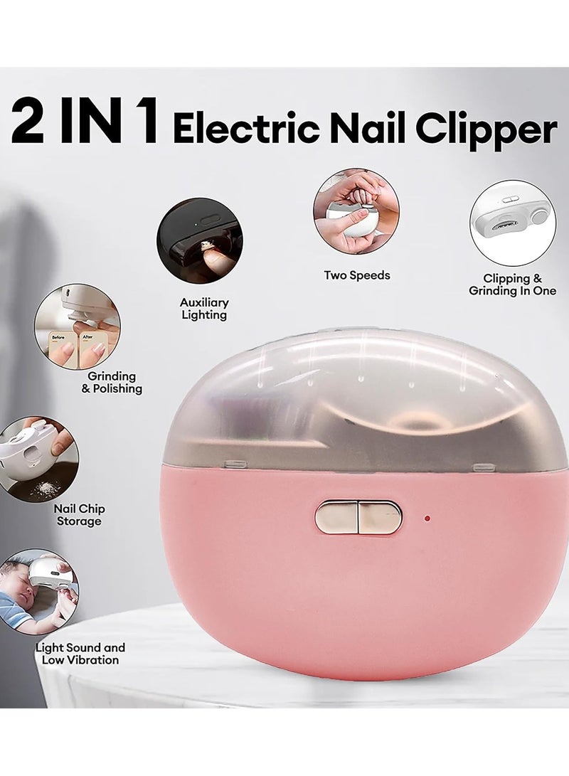 CityRiya-Long Electric Baby Nail Clippers Automatic Electric Nail Clipper with Light 2 in 1 Fingernail Trimmer Polisher & Clip Storage Extra Nail File USB Rechargeable Electric Nail Trimmer for Baby, Kids, Adult  - Image 2
