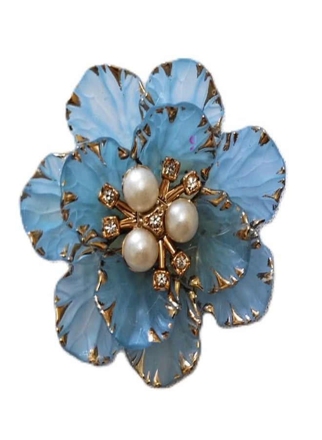 Goonmala Acrylic Petal Flower with Pearl, 5 cm, for Decoration, DIY Craft, Rakhi, Diwali, Hair Clip (Blue) - Image 1