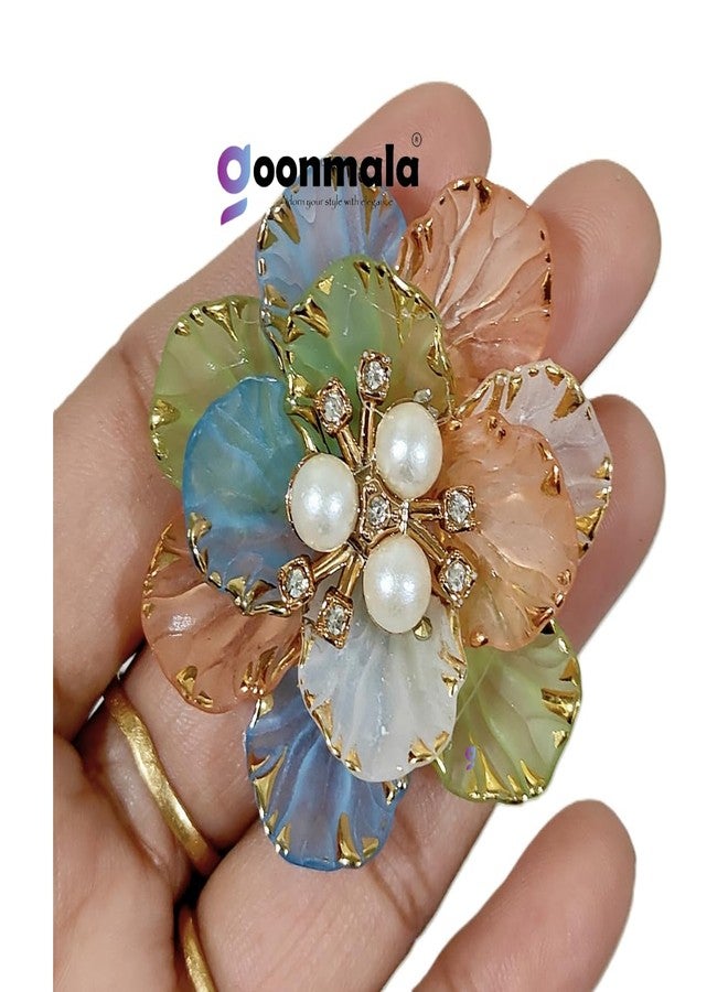 Goonmala Acrylic Petal Flower with Pearl, 5 cm, for Decoration, DIY Craft, Rakhi, Diwali, Hair Clip (Blue) - Image 4