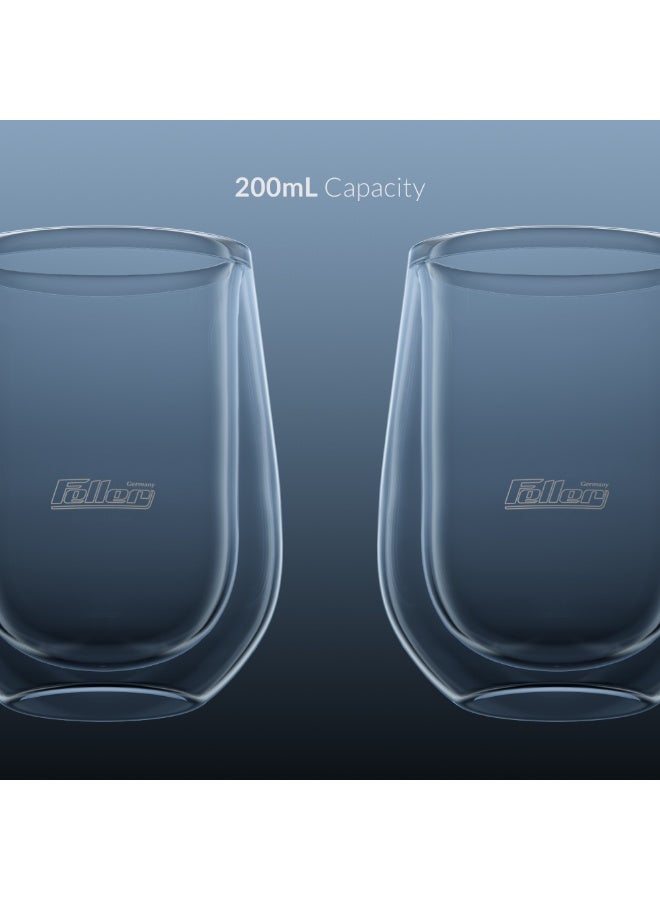 Feller Germany TG200 Double-Wall Glasses Set of 2, 200ml Insulated Borosilicate Tumblers for Coffee, Tea, Water & Juice, Keeps Drinks Hot & Cold, Thermal Shock Resistant, BPA-Free - Image 3