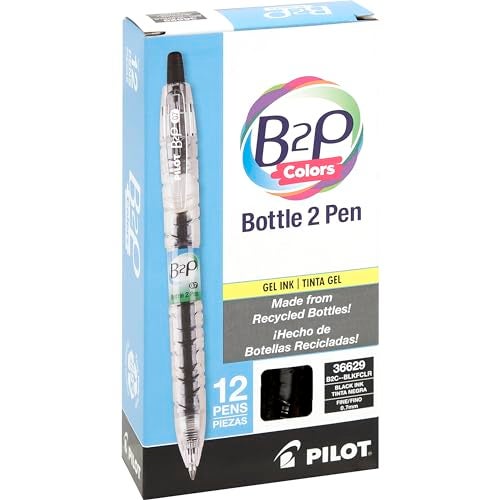 PILOT B2P Colors - Bottle to Pen Refillable & Retractable Rolling Ball Gel Pen Made From Recycled Bottles, Fine Point, Black G2 Ink/Clear Barrel, 12-Pack (36629) - Image 3