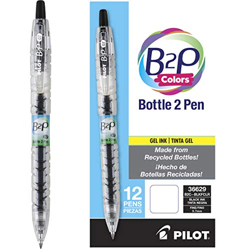 PILOT B2P Colors - Bottle to Pen Refillable & Retractable Rolling Ball Gel Pen Made From Recycled Bottles, Fine Point, Black G2 Ink/Clear Barrel, 12-Pack (36629) - Image 2