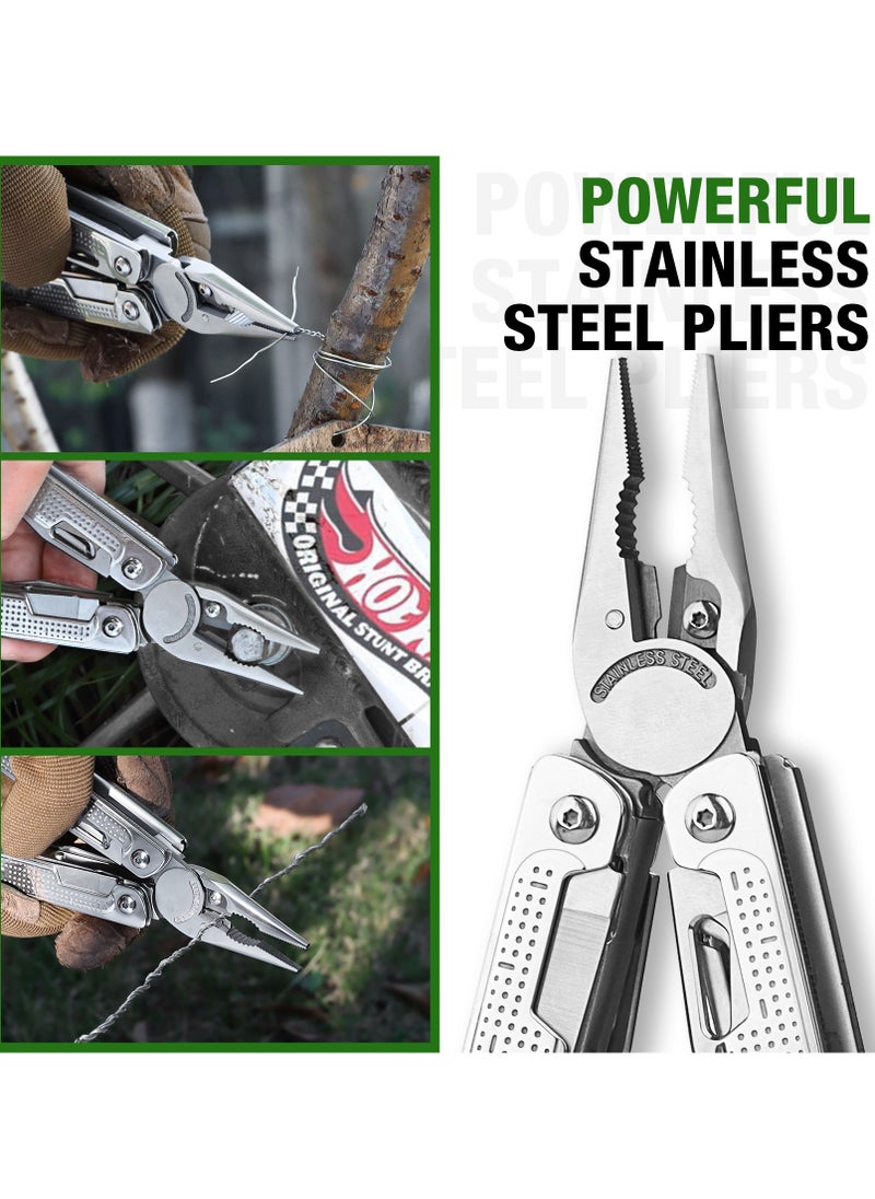 SHALL SHALL Multi Tool, 18-in-1 Multitool Pliers, Stainless Steel Pocket Multi-tool with Screwdriver Bit & Universal Socket, Self-locking Multipurpose Tool with Sheath for Camping Fishing  - Image 4