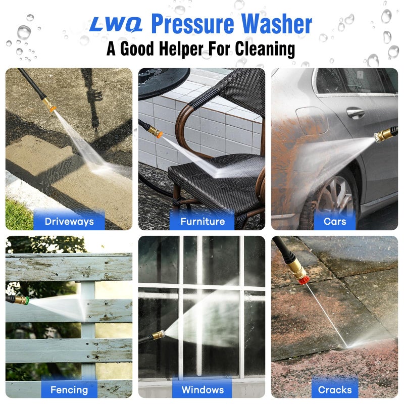 LWQ Pressure Washer, Power Washer with 4 Quick Connect Nozzles 1 Foam Cannon, High Pressure Cleaning Machine for Cars/Fences/Driveways/Patios/Farms/Home Cleaning - Image 4
