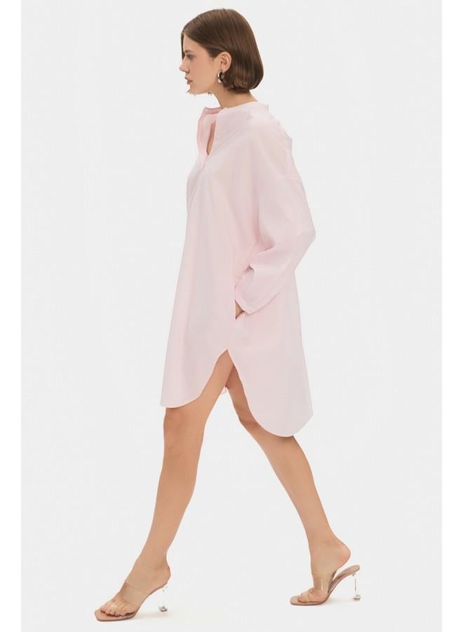 JUNE June Women Exclusive Wide Pattern Powder Judge Neck Shirt Dress Powder - Image 5