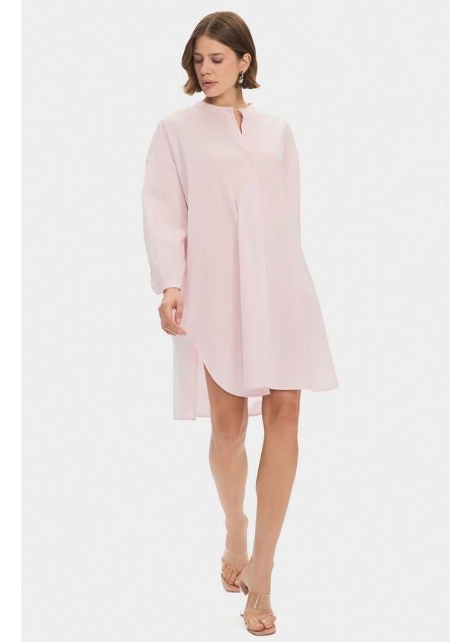 JUNE June Women Exclusive Wide Pattern Powder Judge Neck Shirt Dress Powder - Image 3
