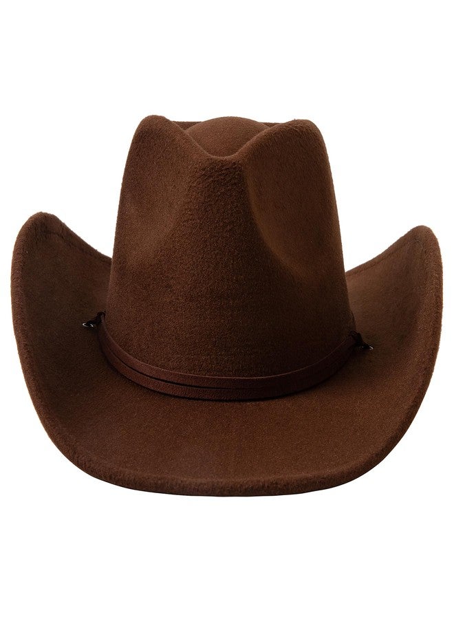 Lanzom Women Men Retro Felt Wide Brim Western Cowboy Cowgirl Hat Dress Up Hat with Wind Lanyard (Coffee,Large) - Image 2
