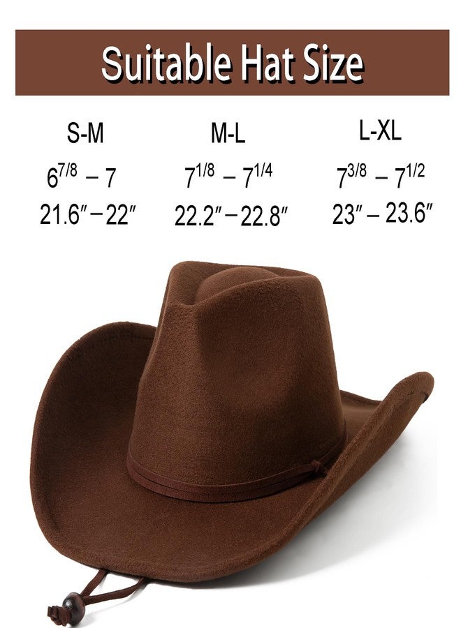 Lanzom Women Men Retro Felt Wide Brim Western Cowboy Cowgirl Hat Dress Up Hat with Wind Lanyard (Coffee,Large) - Image 4