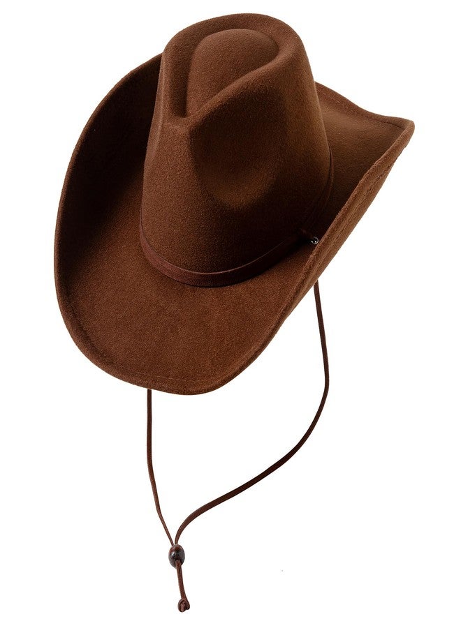 Lanzom Women Men Retro Felt Wide Brim Western Cowboy Cowgirl Hat Dress Up Hat with Wind Lanyard (Coffee,Large) - Image 1