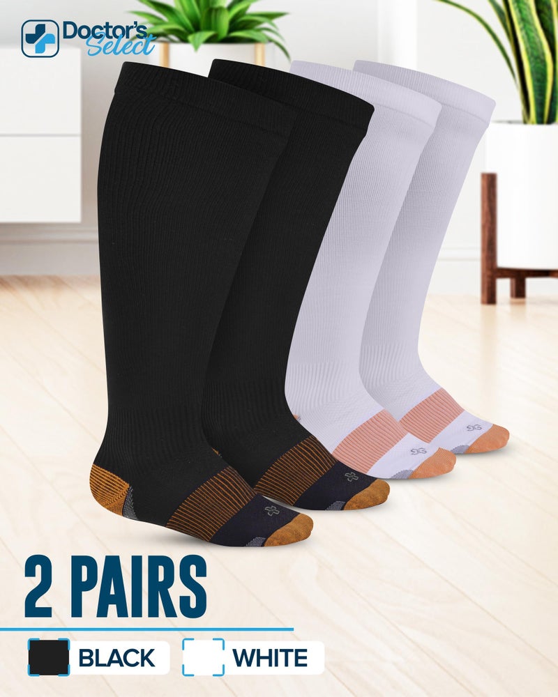 Doctor's Select Copper Plus Size Compression Socks Wide Calf - 2 Pairs | 20-30mmHg Extra Wide Calf Compression Sock Women | Compression Socks for Women Plus Size for Traveling & Running | Compression Sock Men Wide Calf | Black & White - Image 5