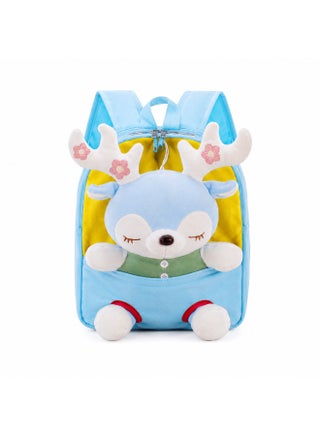 Kids Plush Backpack with Little Blue Deer Design, Light Blue Cuddly Toy Bag for Toddlers & Preschoolers