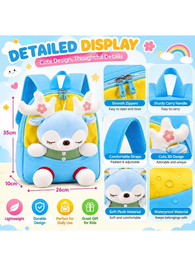 Kidzilla Kids Plush Backpack with Little Blue Deer Design, Light Blue Cuddly Toy Bag for Toddlers & Preschoolers - Image 4
