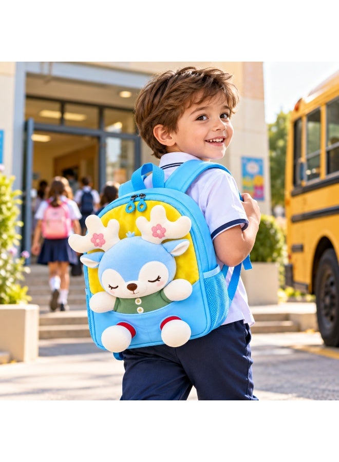 Kidzilla Kids Plush Backpack with Little Blue Deer Design, Light Blue Cuddly Toy Bag for Toddlers & Preschoolers - Image 3