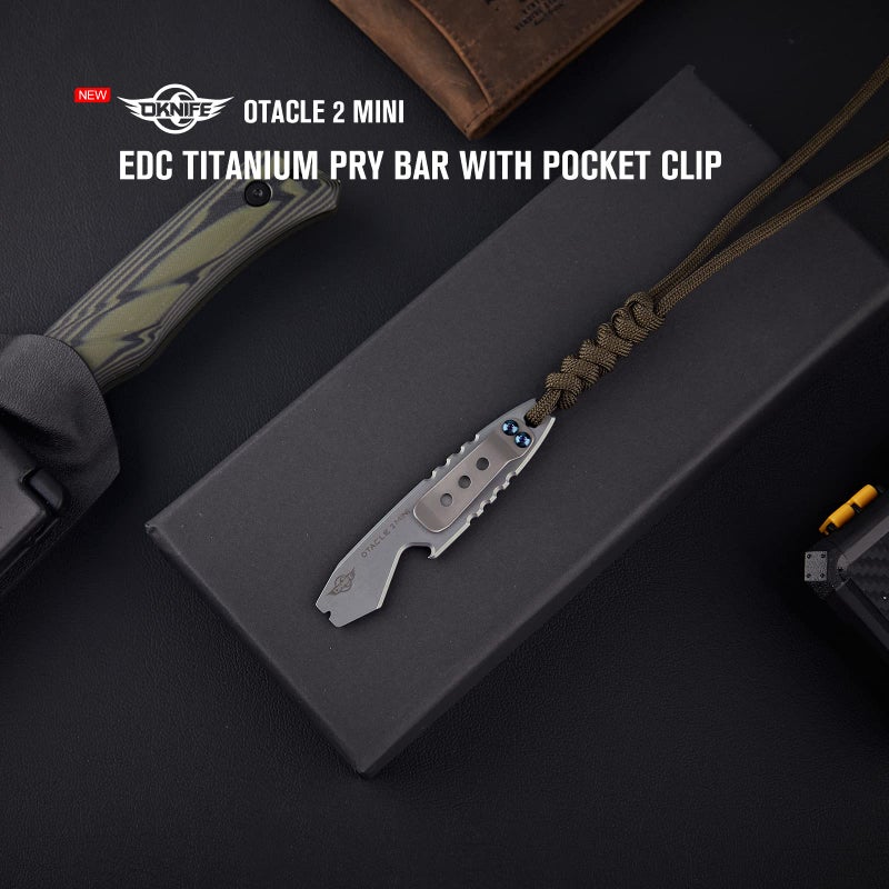 OKNIFE فتاحة زجاجات أوكنيف أوتاكل 2 ميني من التيتانيوم، بار سحب EDC مع مفتاح سداسي (رمادي) - Image 3