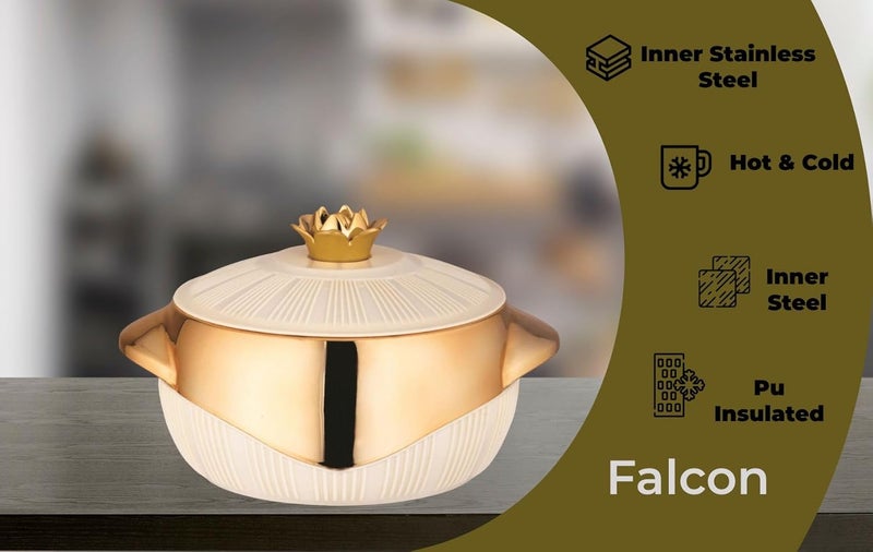 Nabhya Falcon 3000ml Casserole Double Walled Hot Cold Insulated Casserole With Inner Steel Outer Plastic Serve Casserole Beige - Image 3