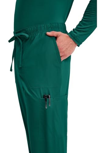 Cherokee Scrubs for Men Tapered Leg Cargo Scrub Pants with Zip Fly, 5 Pockets Elastic Waist 2-Way Stretch & Easy Care - WW190, XS Short, Hunter Green - Image 2