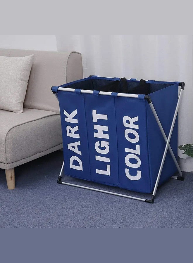 MARGOUN 3 Sections Laundry Hamper Cloth Basket Sorter Hamper Bin Collapsible Washing Storage Dirty Clothes Bag with Handle for Clothes, Toys, College Dorms, Bedroom, Bathroom - Image 2