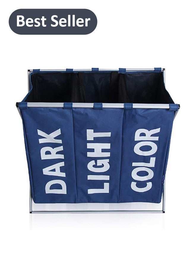 MARGOUN 3 Sections Laundry Hamper Cloth Basket Sorter Hamper Bin Collapsible Washing Storage Dirty Clothes Bag with Handle for Clothes, Toys, College Dorms, Bedroom, Bathroom - Image 1