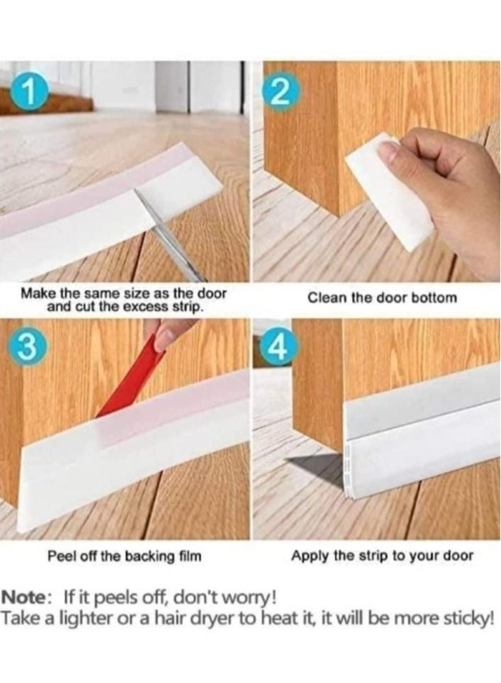 Door Draft stopper, Bottom Seal for Exterior & Interior Doors Blocker for Insects Dust Noise and weather Stripping 2”W x 39”L-White - Image 5