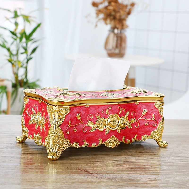 Generic High-end European-style KTV Hotel Tissue Box Rose Paper Box Plastic Material Household Car Multiple Paper Box large gold watermelon red