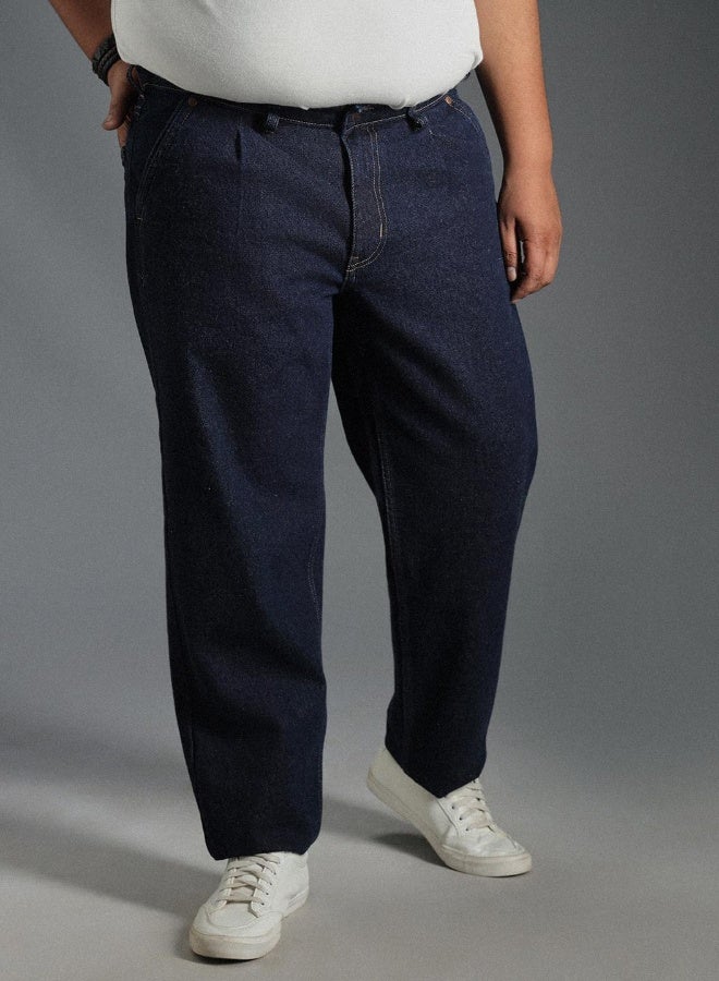 HIGH STAR Men's Indigo 100% Cotton Bleached Full Length Tapered Fit Jeans - Image 1