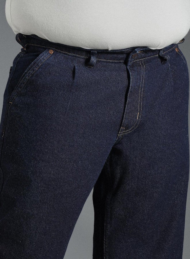 HIGH STAR Men's Indigo 100% Cotton Bleached Full Length Tapered Fit Jeans - Image 3