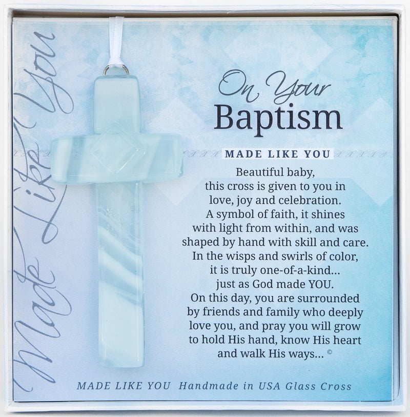 The Grandparent Gift Co On Your Baptism Beautiful Baby Handmade Aqua Glass Cross Treasured Baptism Gift for Baby Girl or Boy 