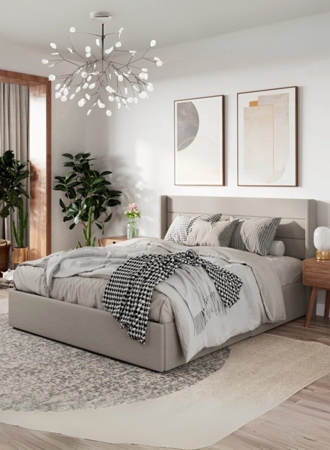 Bed and Mattress Home Vale Tufted King Size ( Mattress Size 180 X 190 CM ) Brown Color Bed Size 196 W X 205 L CM (Mattress Sold Separately) - Image 1