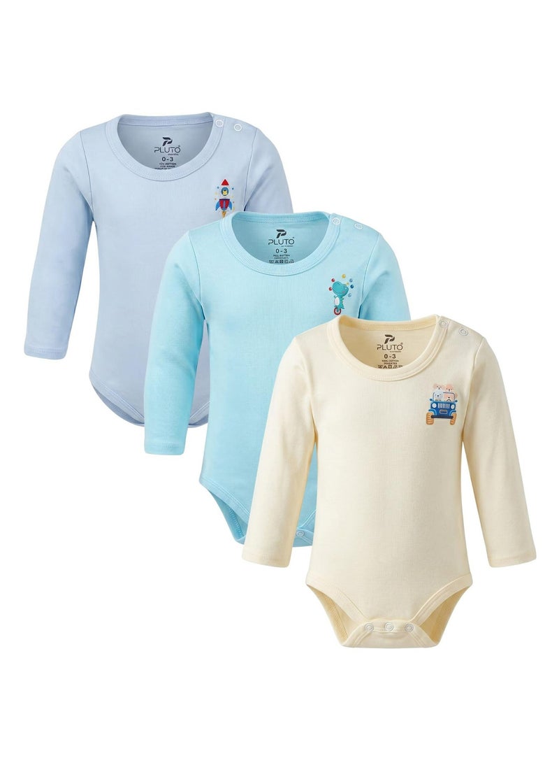Pluto Pack of 3 Cotton Long Sleeve Bodysuit for Baby Boy - Image 1