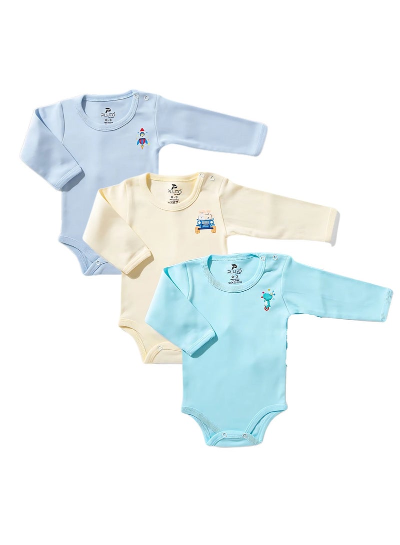 Pluto Pack of 3 Cotton Long Sleeve Bodysuit for Baby Boy - Image 2