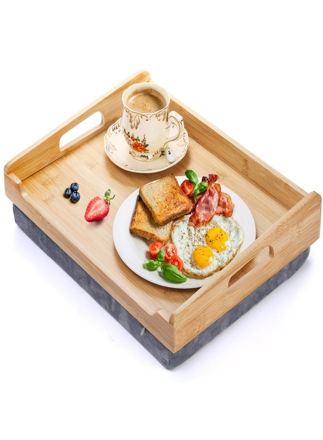 TOPZEA Bamboo Lap Tray with Detachable Cushion, 16.5"x 12.5" Bed Trays TV Lap Desk, Breakfast Meal Serving Tray with Handle for Adults Eating in Recliner, Couch, Car, Fits for 13-14 Inch Laptops - Image 3