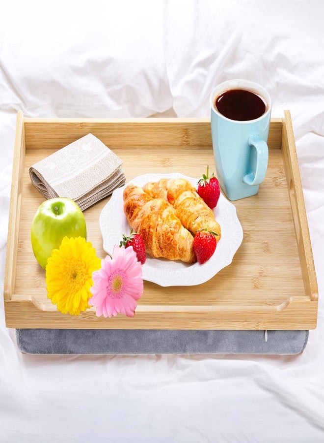 TOPZEA Bamboo Lap Tray with Detachable Cushion, 16.5"x 12.5" Bed Trays TV Lap Desk, Breakfast Meal Serving Tray with Handle for Adults Eating in Recliner, Couch, Car, Fits for 13-14 Inch Laptops - Image 5