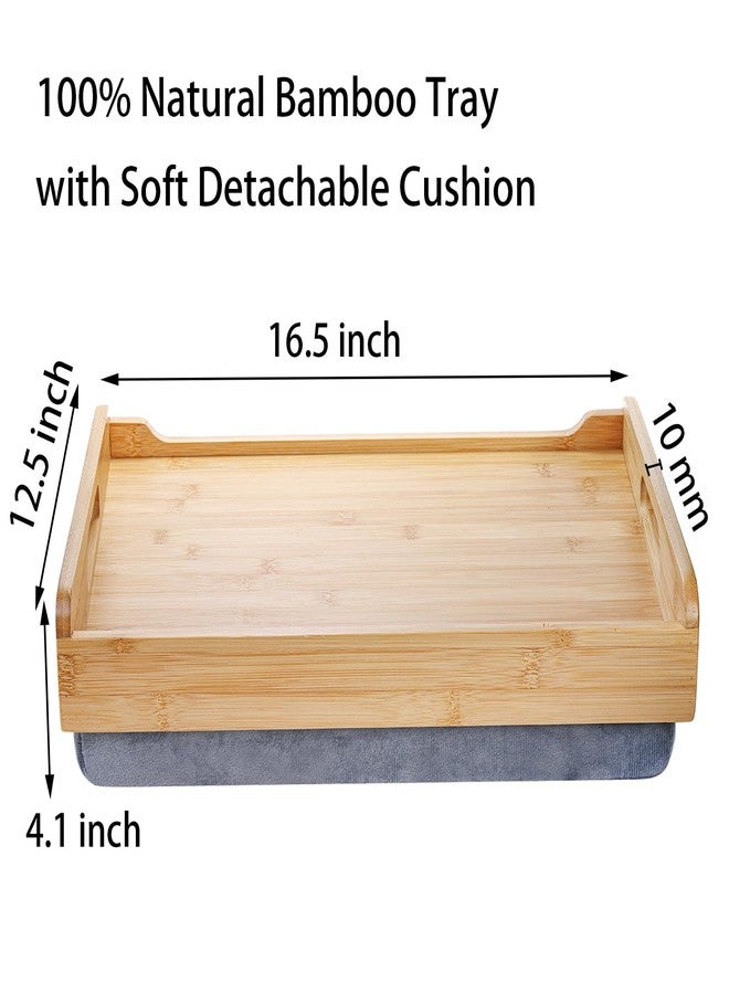 TOPZEA Bamboo Lap Tray with Detachable Cushion, 16.5"x 12.5" Bed Trays TV Lap Desk, Breakfast Meal Serving Tray with Handle for Adults Eating in Recliner, Couch, Car, Fits for 13-14 Inch Laptops - Image 2