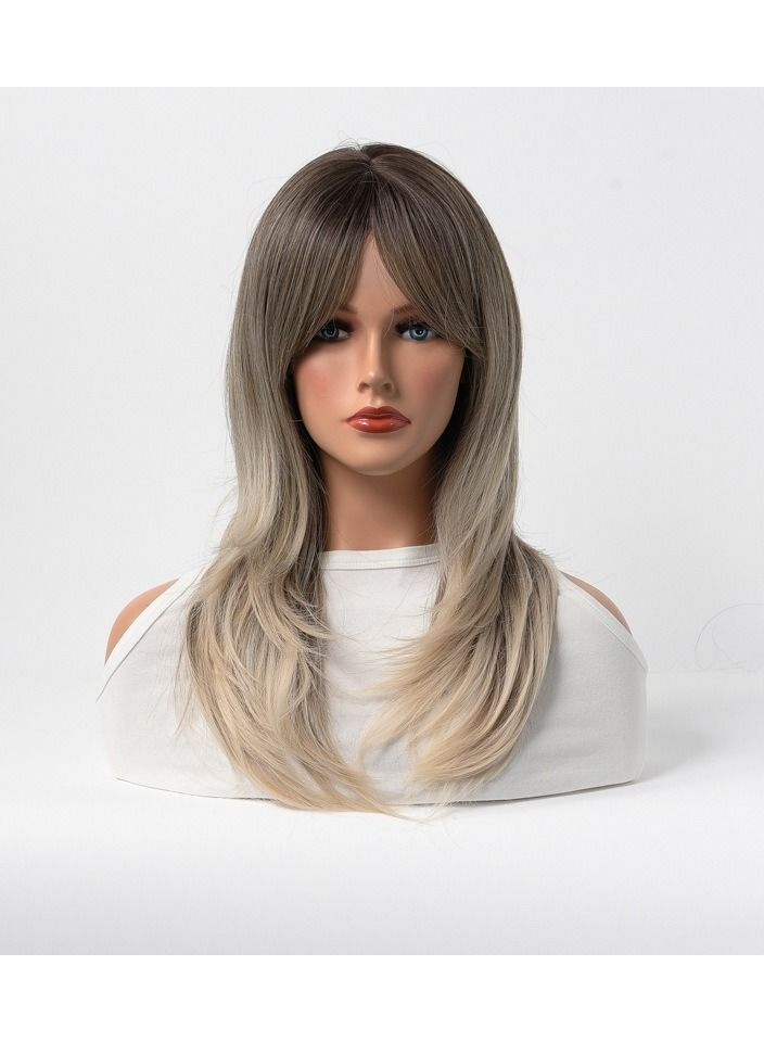Estelle Full Wig for Heat Resistant Synthetic Wig Natural Long Straight Wig With Bangs Lady Fiber Wig Elegant Grey Blonde - Image 1
