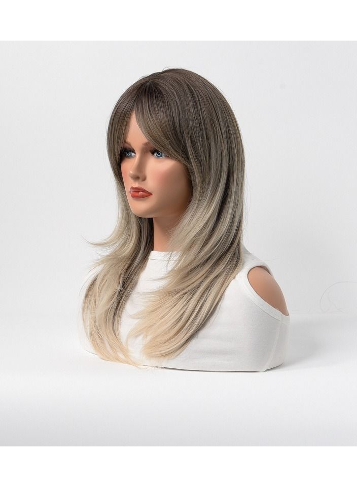 Estelle Full Wig for Heat Resistant Synthetic Wig Natural Long Straight Wig With Bangs Lady Fiber Wig Elegant Grey Blonde - Image 2