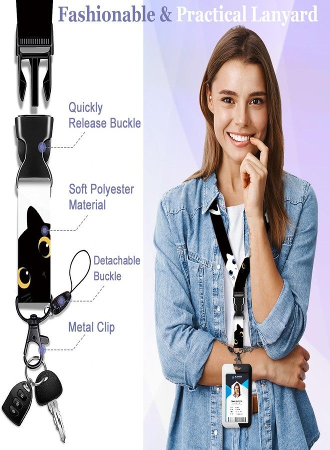 HASFINE Cute Cat Badge Holder with Lanyard and Retractable Badge Reel, Melodious Cat Breakaway Lanyard with ID Card Holder Carabiner Badge Reel Key Holder, Ideal for Nurse Teacher Student Work Staff - Image 2