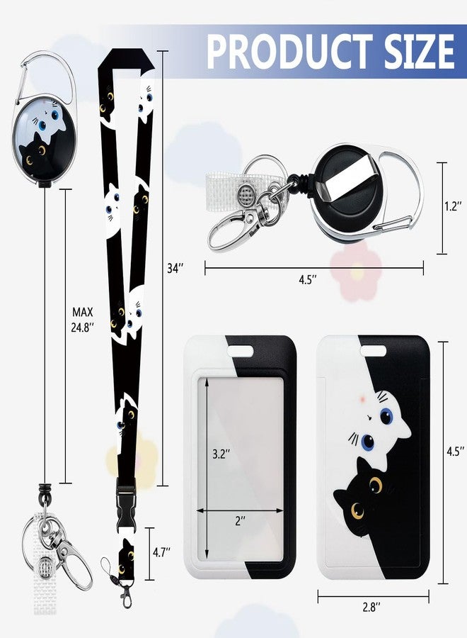 HASFINE Cute Cat Badge Holder with Lanyard and Retractable Badge Reel, Melodious Cat Breakaway Lanyard with ID Card Holder Carabiner Badge Reel Key Holder, Ideal for Nurse Teacher Student Work Staff - Image 3