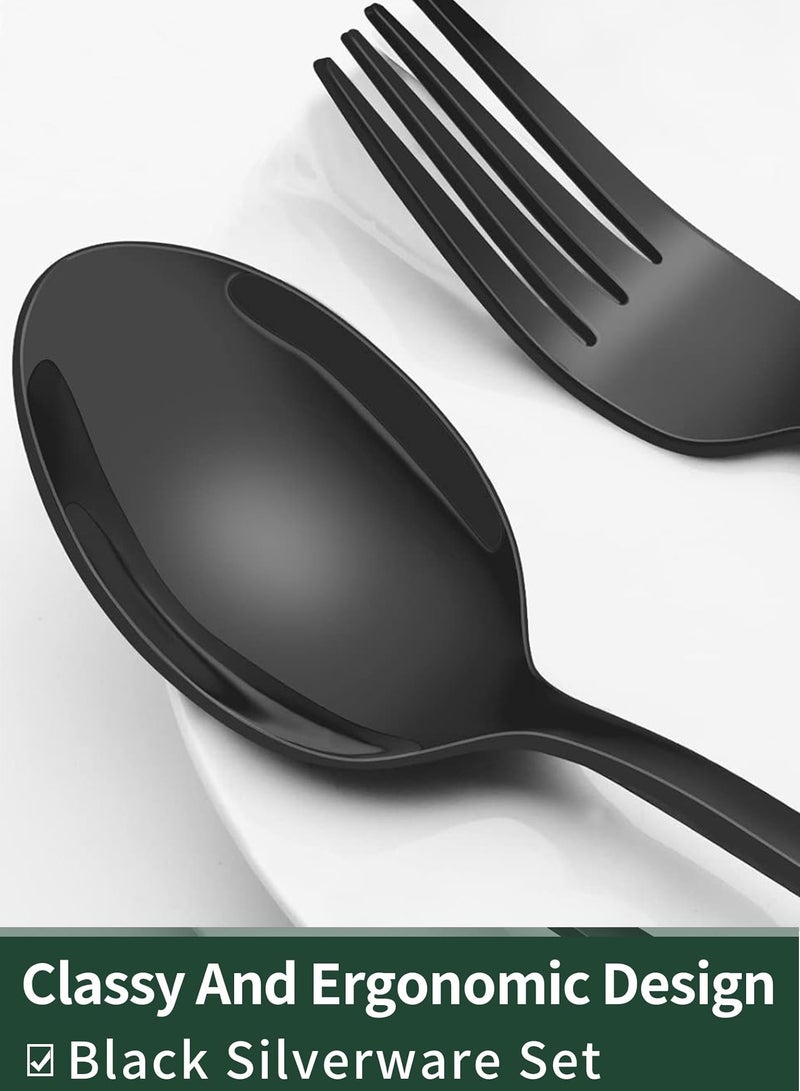 LENND 24-Piece Black Silverware Set with Steak Knives, Black Flatware Set for 4, Food-Grade Stainless Steel Tableware Cutlery Set, Mirror Finished Utensil Sets for Home Restaurant - Image 3