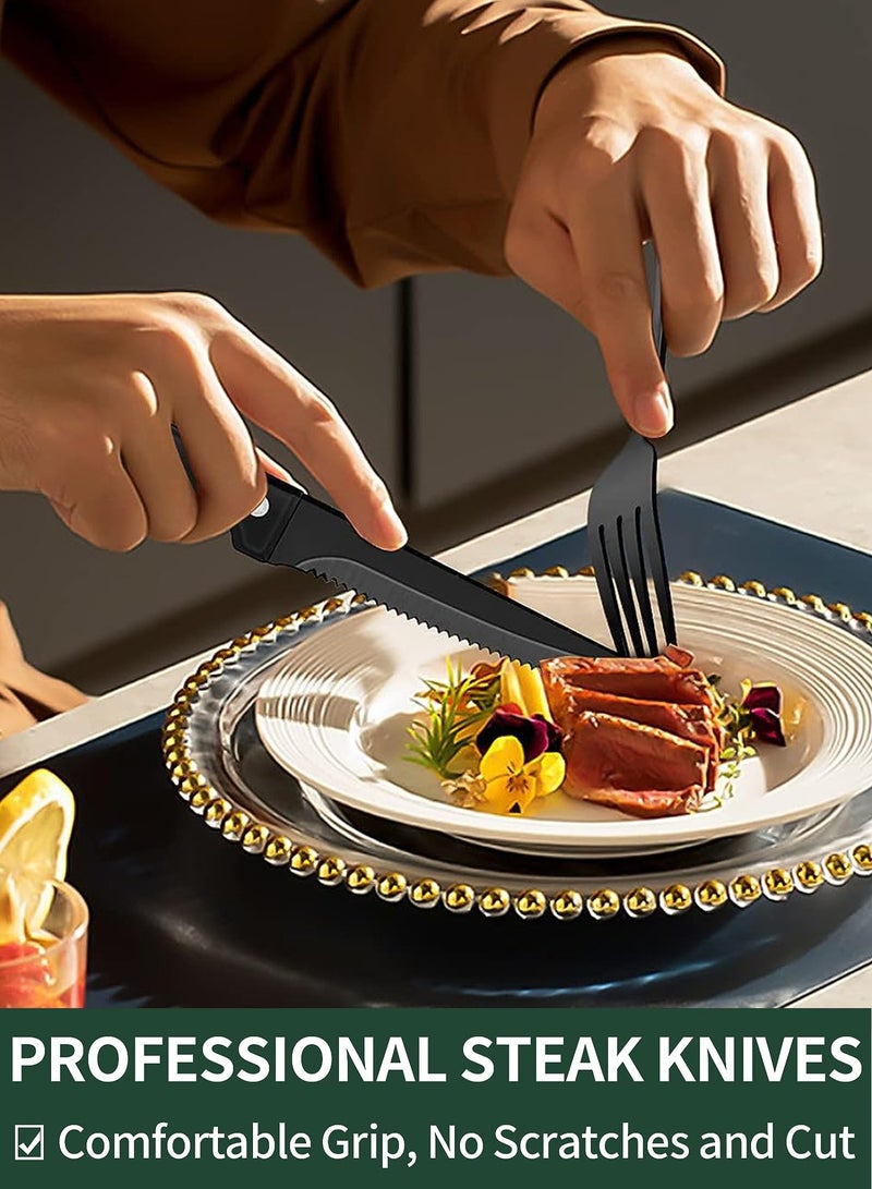 LENND 24-Piece Black Silverware Set with Steak Knives, Black Flatware Set for 4, Food-Grade Stainless Steel Tableware Cutlery Set, Mirror Finished Utensil Sets for Home Restaurant - Image 4