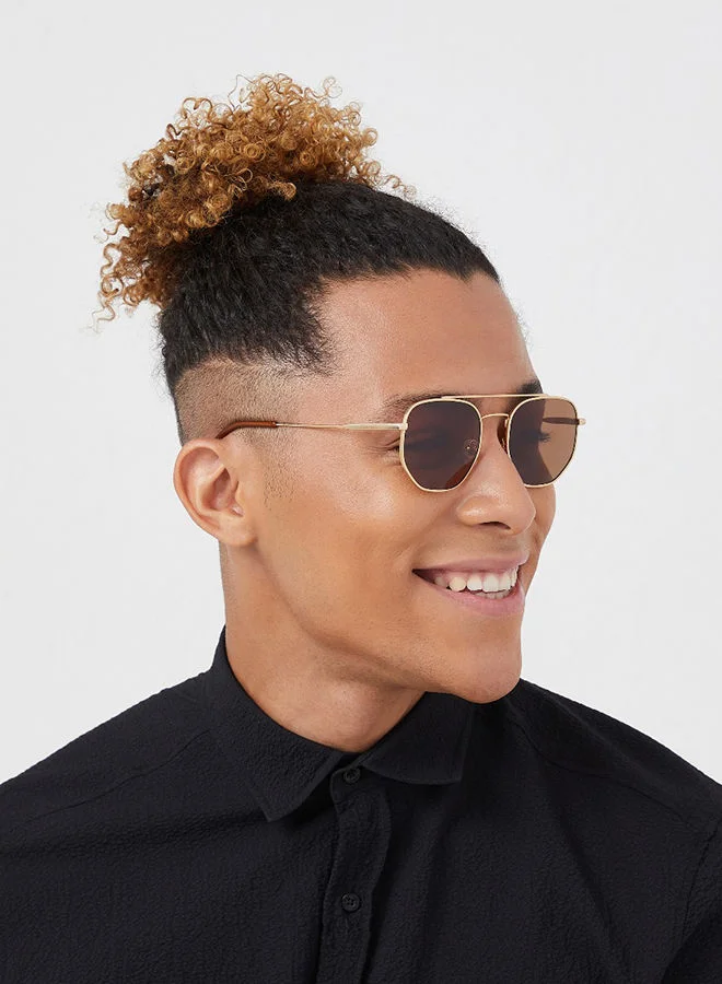 30Sundays 30Sundays VERBIER,Men Sunglasses, Aviator Sunglasses, UV Protection: UV400 (Gold,Brown)