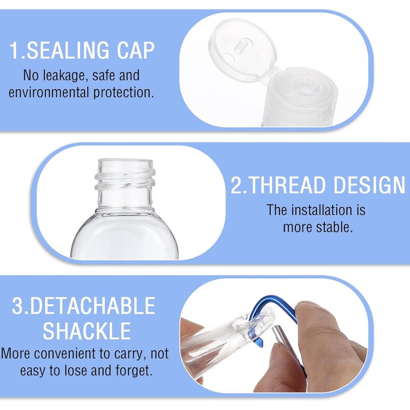 FUNAUPGO 5 Pcs Refillable Travel Bottles Hand Sanitizer Travel Size Holder with Keychain Portable Empty Plastic Bottles Leakproof Squeeze Containers with Clip for Home Office Outdoor - Image 3