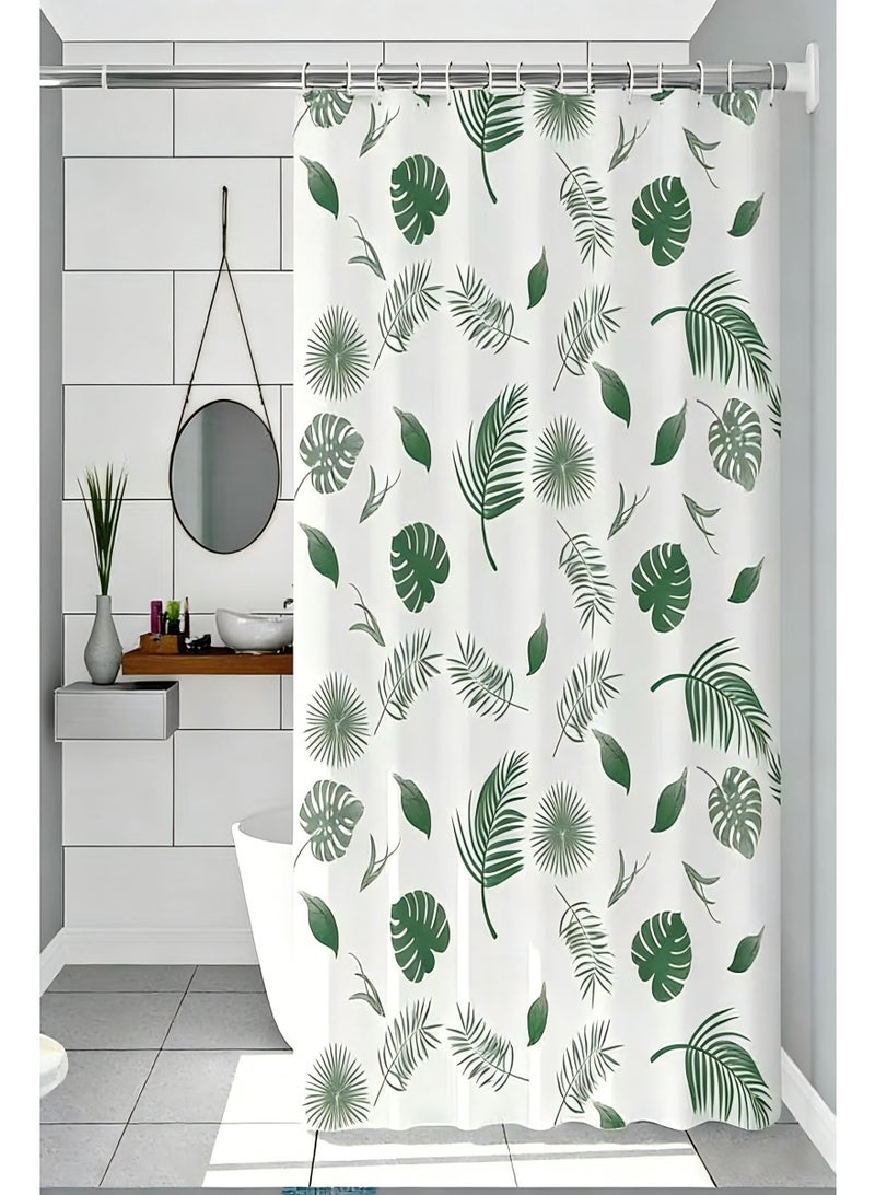 200X180cm Waterproof Shower Curtain Green Leaves pattern Decorative Bath Curtain with Plastic Hanging Ring No-Drill Bathroom Shower Liner Rustproof - Image 4