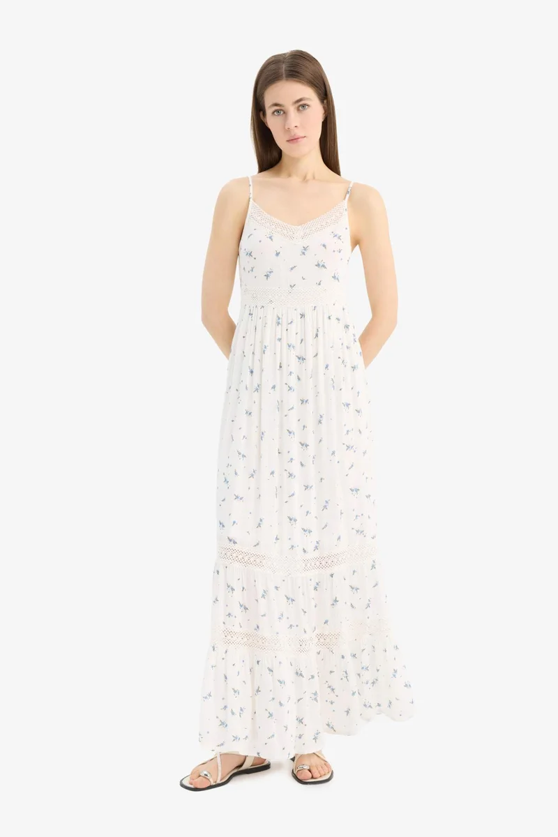 Defacto A Cut V-Neck Crinkle Fabric Sleeveless Midi Dress