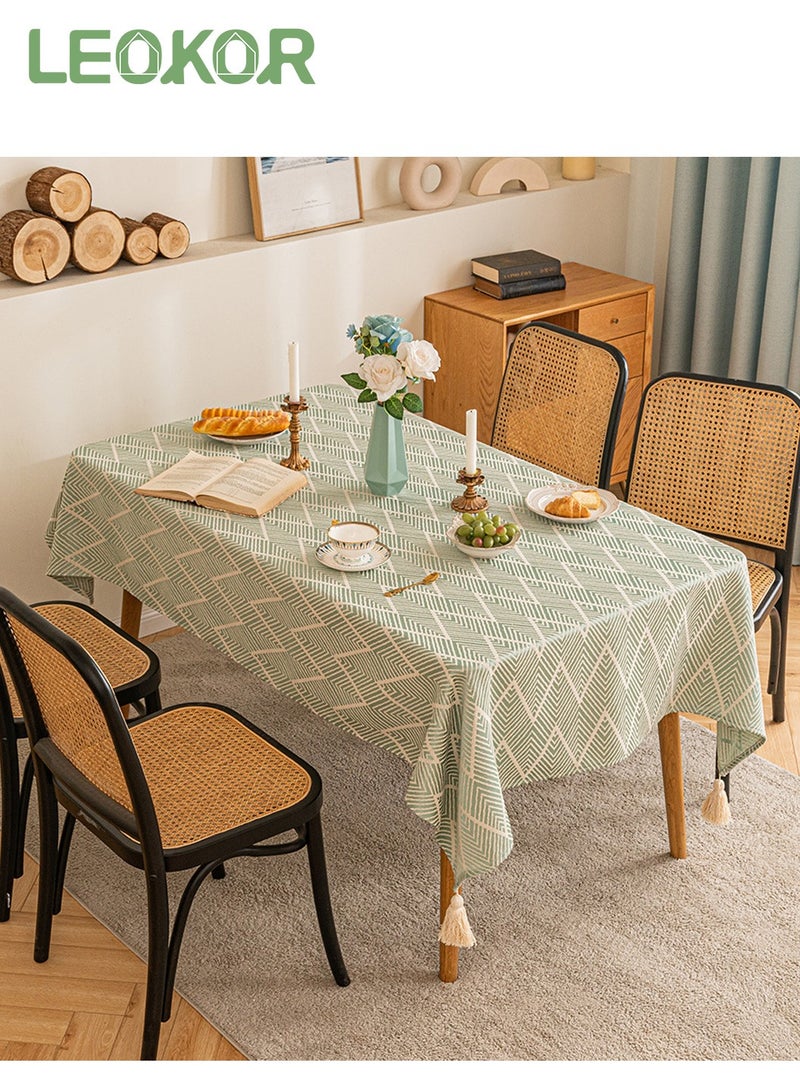 LEOKOR Rectangle Cotton Linen Tablecloths Dust-Proof Shrink-Proof  Table Cloth with Tassel 135*180CM - Image 1