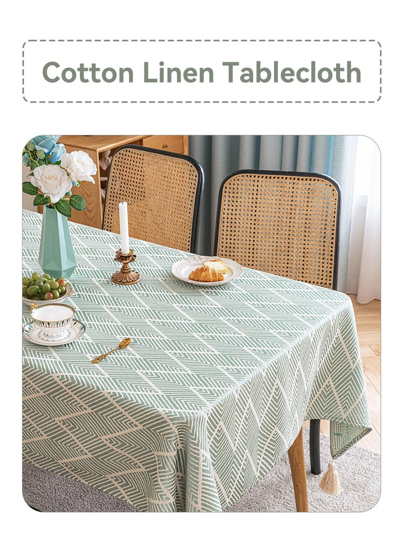 LEOKOR Rectangle Cotton Linen Tablecloths Dust-Proof Shrink-Proof  Table Cloth with Tassel 135*180CM - Image 2