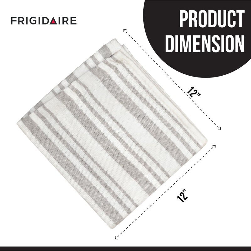 Frigidaire Claire 100% Cotton Dish Clothes,12" x 12", Solid and Stripe Print, Machine Washable, Grey,4-Pack - Image 3